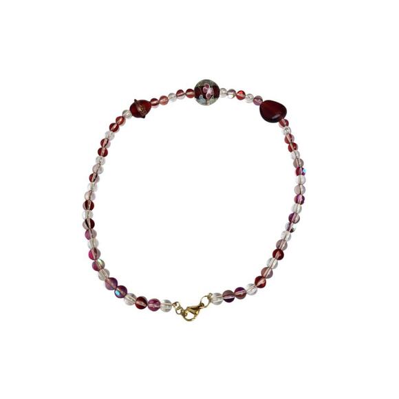 Mystic Aura Red Titanium Rainbow Translucent Square Czech Glass Beads Necklace - Picture 3 of 4